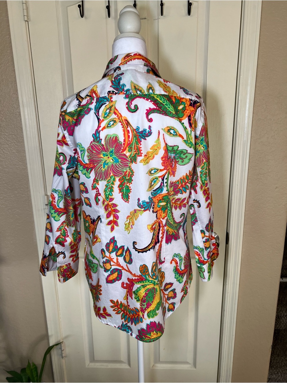 Lauren Ralph Lauren Paisley Button Front Shirt Women’s 3/4 Sleeve - Picture 7 of 8